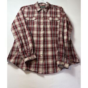 Woolrich Plaid Pearl Snap Shirt Long Sleeve Red Cotton Womens Size Large Western